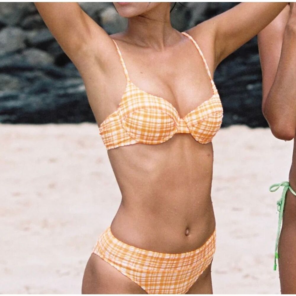 Triangl Gingham Bikini Set | Orange and White in XS/S